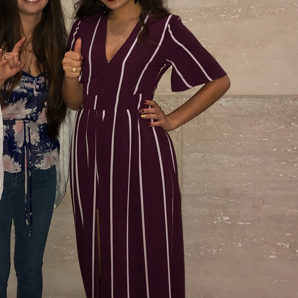 Maroon and White Jumpsuit with Flair